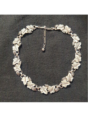 Vintage Marcel Boucher Silver Tone Thermoset Ivy Leaf Choker Statement Necklace